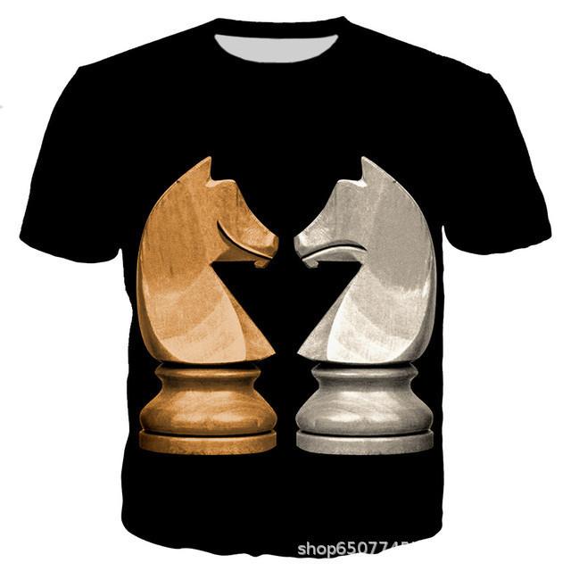T-shirt décontracté à manches courtes pour adulte et enfant, impression numérique 3D Échecs, nouveau T-shirt pour adulte et enfant transfrontalier, fourniture dessin animé