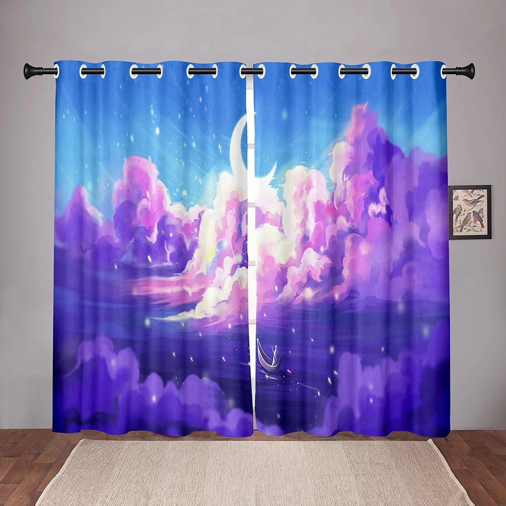 Luxury Moon Sky Cloud Star Blackout Window Curtains for Bedroom Living Room Bathroom Kicthen Door Hall High Shading New Pattern