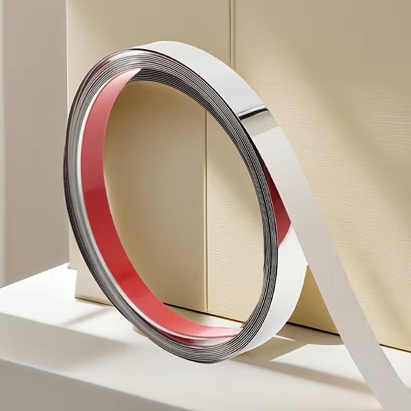 1 Stück 1cm/3cm/5cm Spiegel Edelstahl flache dekorative Linien Wandaufkleber silbernes Titan-Hintergrund-Wandkantenleisten