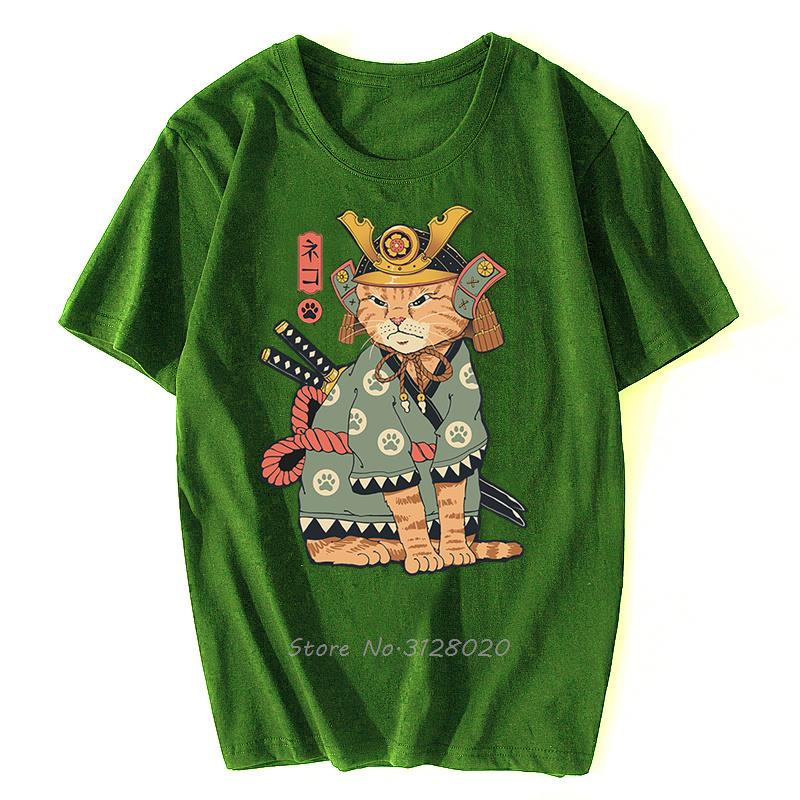Anime Samurai Cat T Shirt Men Japanese Ukiyo-E Ninja Cat Print T-Shirt Mens Casual Tshirt Male Fashion Streetwear Harajuku Tees