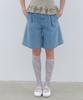 CLUNY Denim Pleated Wide Shorts - Light Blue
