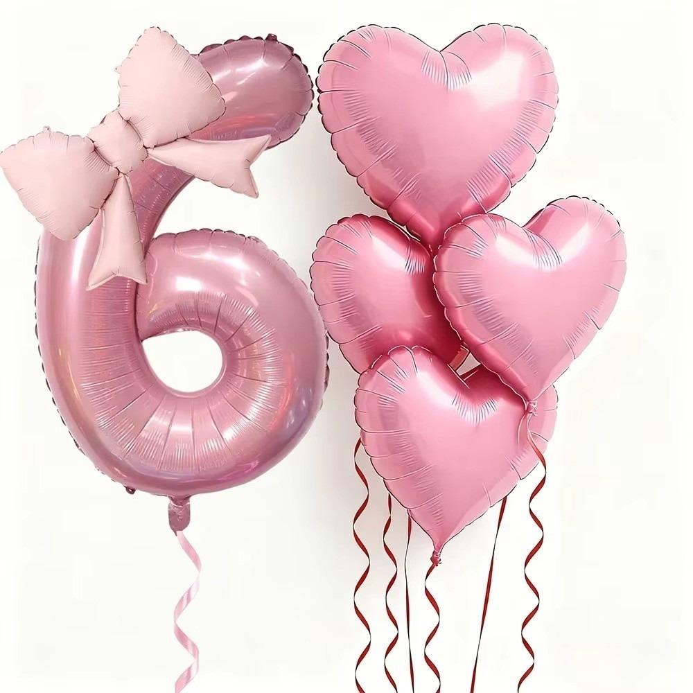 6pcs Romantic Pink Bow Heart Balloon 32Inch Birthday Party Balloons For Engagements Wedding