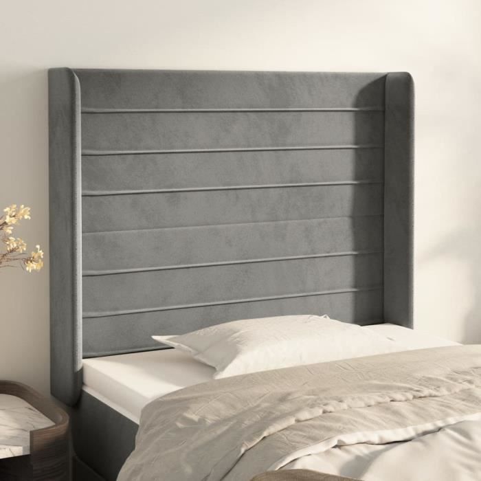 VidaXL Tête de lit avec oreilles Gris clair 83x16x118-128 cm Velours3119750