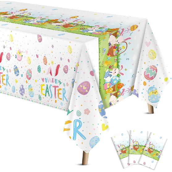 VitalCozy 3 Pcs Easter Tablecloth 54 x 108 Inch Spring Easter Table Cover Disposable Plastic Tablecloths Rectangle Table Cloth for Indoor Outdoor