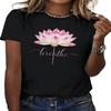 Weißer Rundhals Saison Komfort-Passform Lässig Künstlerische Grafik Atmungsaktiv Damen Freizeit Kurzarm-T-Shirt Lotusblume & Print Rosa