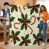 Sumptuous Soft Blanket Perfect for Winter, Featuring a Holly Berry And Candy Cane Design In Green, Red, And White. This Versatile Bedspread Is Ideal F