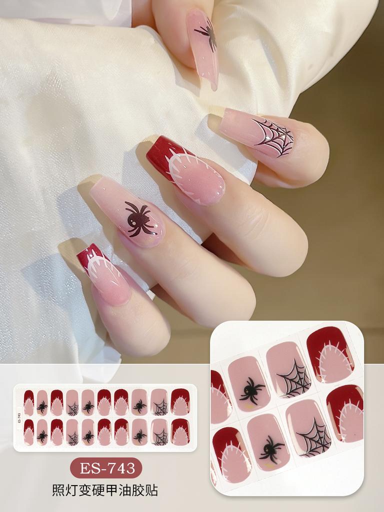 20 Pcs Halloween Christmas UV Semi Cured Gel Nail Stickers Self Adhesive Long Lasting Popular Nail Art Wraps