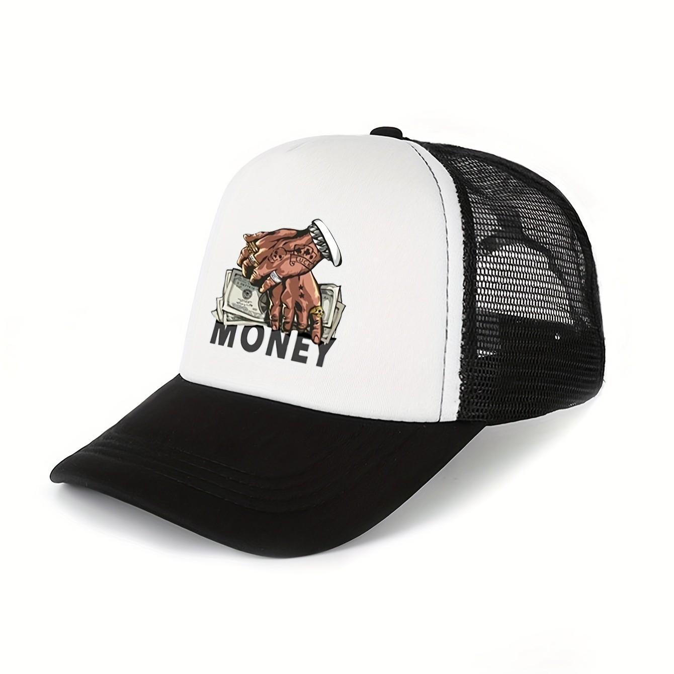 Money Hands Graphic Trucker Hat Breathable Mesh Snapback Cap Casual Adjustable Unisex Gift One Size