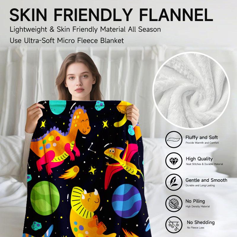 1 Piece Dinosaur Space Theme Flannel Blanket, Perfect for Sofa, Bed, Office. Ideal Gift for Family, Friends, and Holidays.