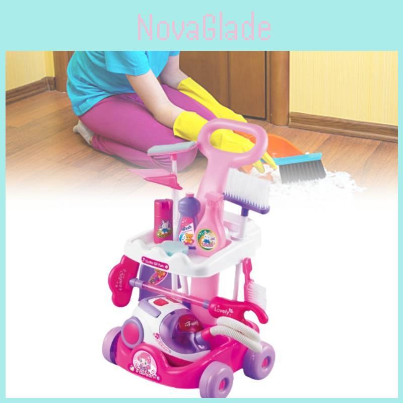 Interactive Kids Play Vacuum Set Plastic Cleaning Tool Cart With Ice Cream Cash Register