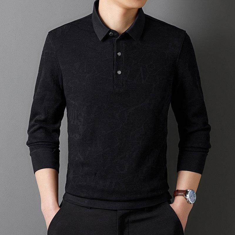 Spring New Men's Knitted Sweater Long-sleeved High-end Jacquard Casual Business Inner Wear New National Style Pullover POLO Shirt