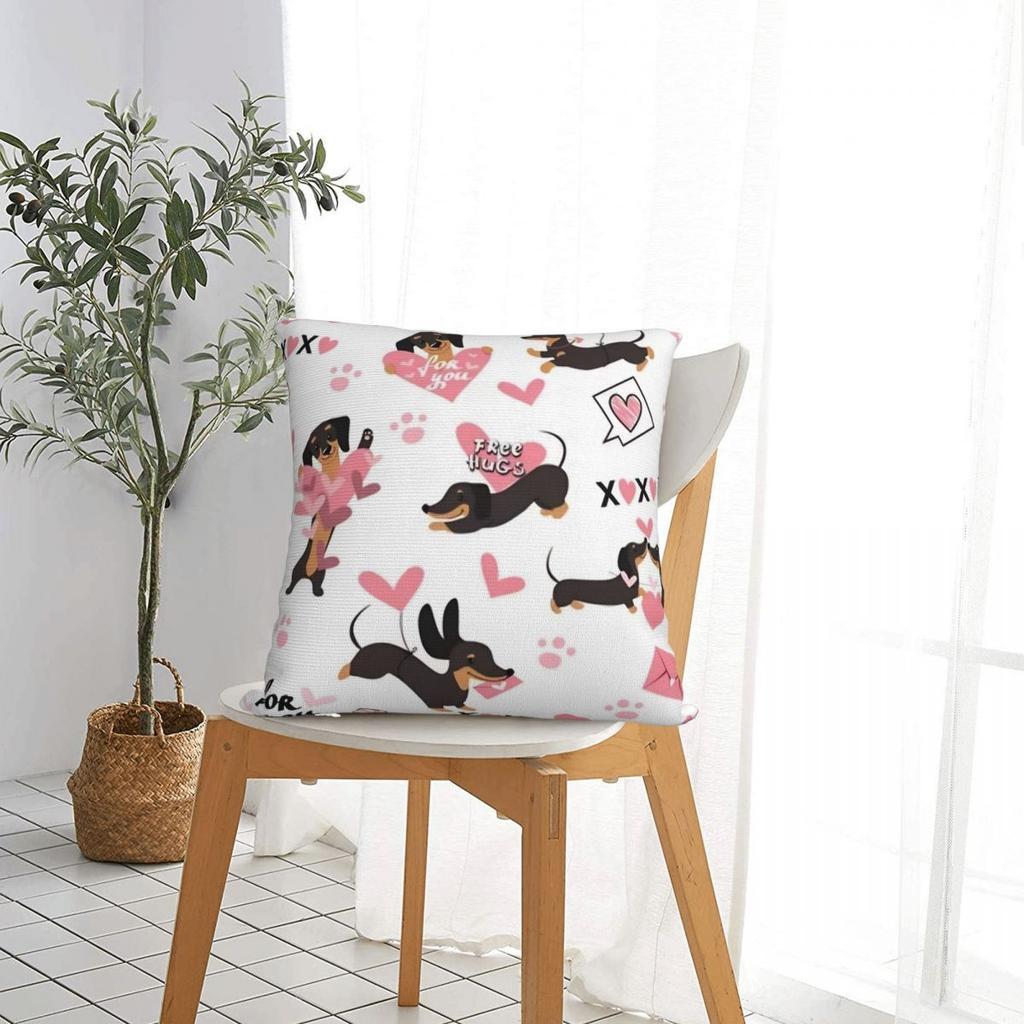 Dachshund Valentines Day Pillow Covers Polyester Home Dogs Animal Cushion Cover Cool Decorative Pillow Cover 4545