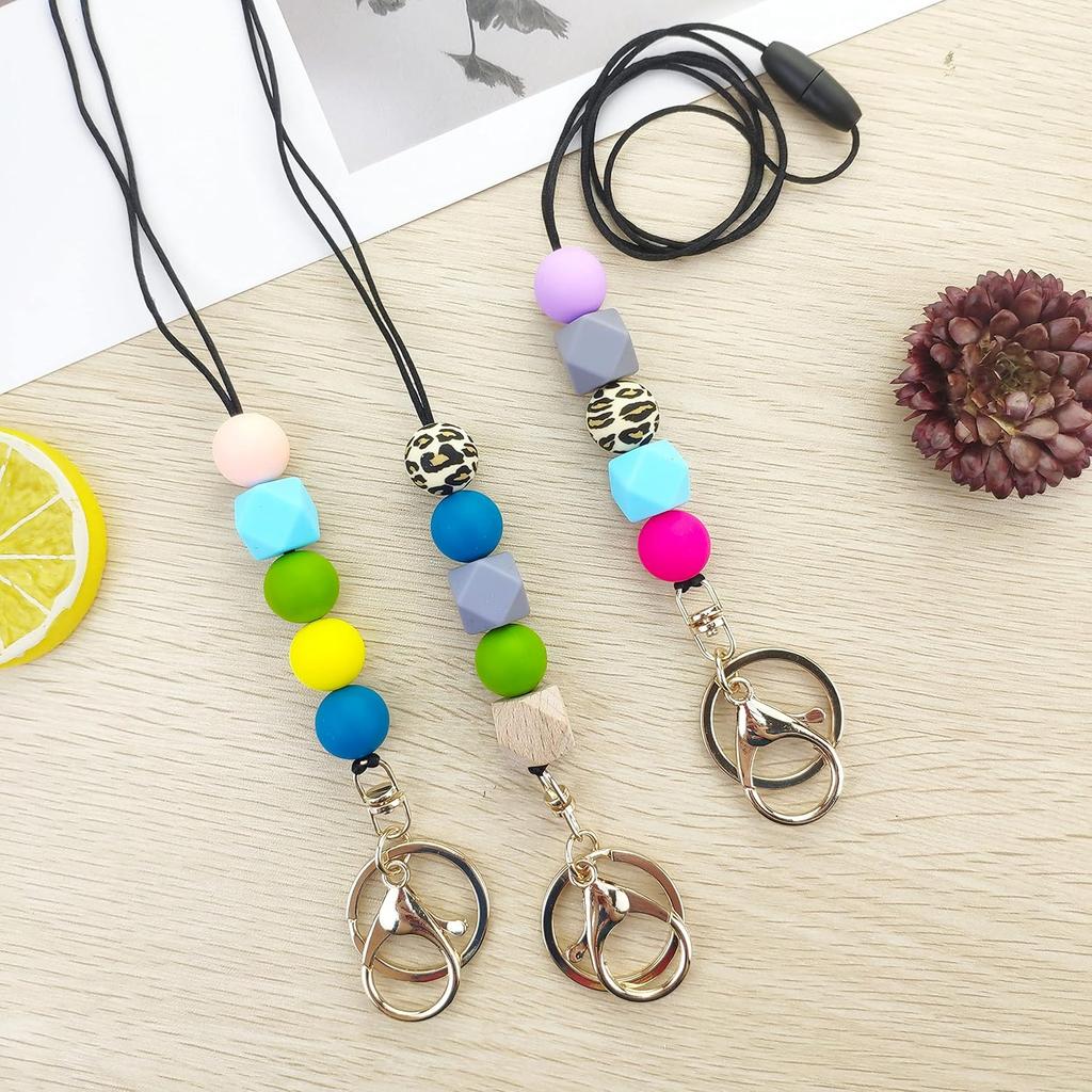 SHUANGART 5 Set Silicone Beads Lanyard Making Kit for ID Badges Key Cha, Classic Polygonal Beaded Lanyard Necklace for Teachers Students Office