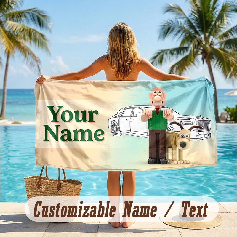 Custom Text Beach Towel, Soft Absorbent Swimming Multi-use TowelWallace & Gromit