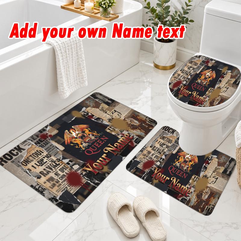 Personalized Queen 3Pcs Flannel Toilet Mat Set Custom Text Bathroom Rug Non Slip