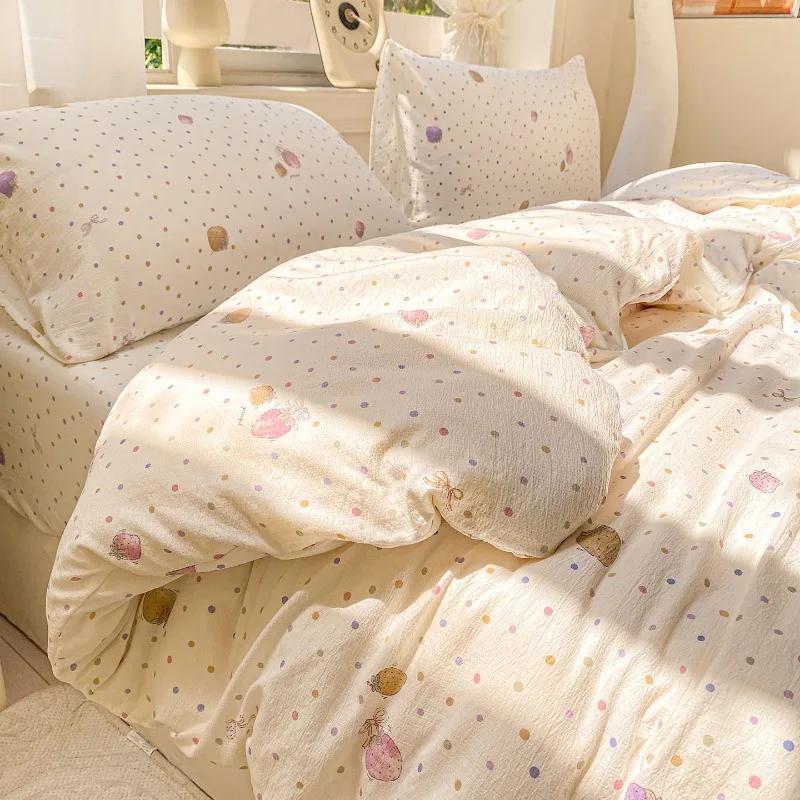 

Wrinkled double-layer yarn four-piece set, mattress model, cream wind class A cloud feeling super soft kapok kit bed 0.9m 3pcs&Flat Sheet