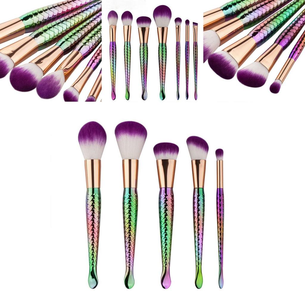 Gujhui Mermaid Makeup Brush Set 5 Pieces Nylon Brushes Long Handle Purple Hair Exquisite Design