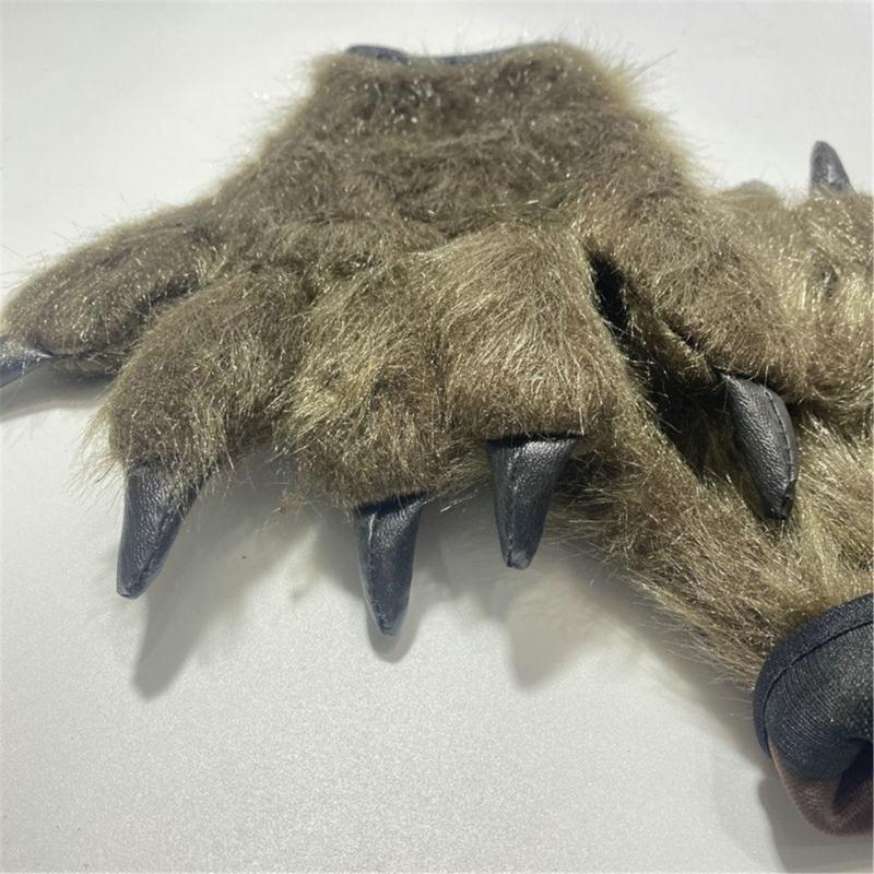 Cosplay Costume Werewolf Claw Gloves for Women Plush Beast Claw Gloves Halloween Party Anime Props RolePlay Hand Warmers