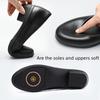 Zapatos Profesionales de Cuero Negro para Mujer con Tacones Gruesos, Puntas Redondas y Diseños de Corte Bajo, Perfectos para Primavera y Otoño