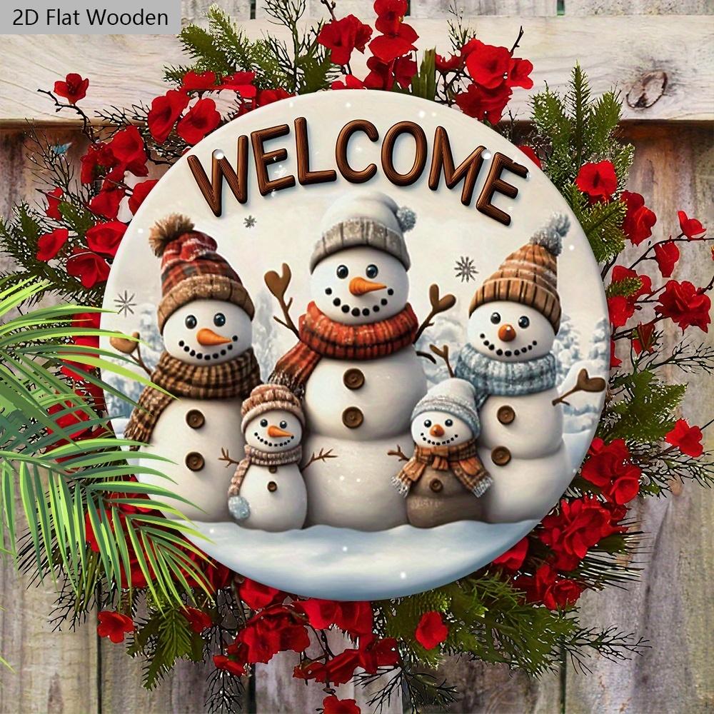 Warmes Winterweihnachten Holzschild mit Schneemannmuster - Navidad Willkommensschild für Haustür, Wandhänge-Dekor - Ideale Weihnachtsdekoration
