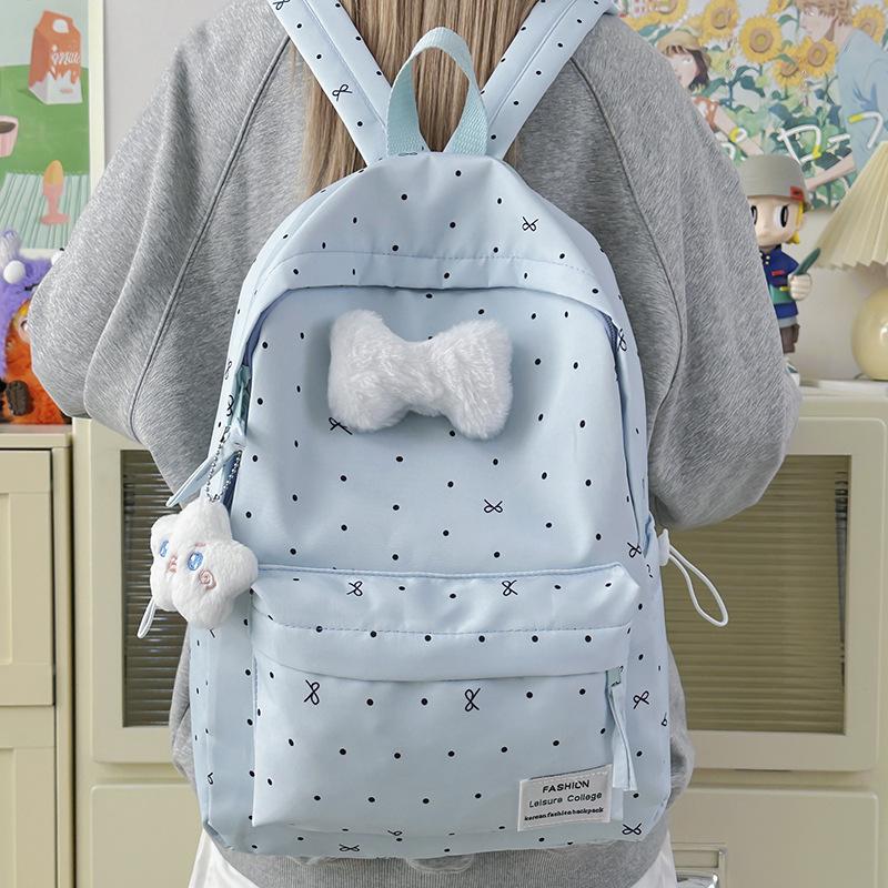 Schoolbag wholesale schoolbag junior high school high school girl heart polka dot bow versatile high value female student backpack