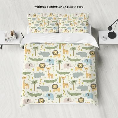 3-piece Down Duvet Cover Set with Cartoon Dinosaur Lion Pattern Print (1 Duvet Cover+2 Pillowcases, No Core) Soft Bedding Set