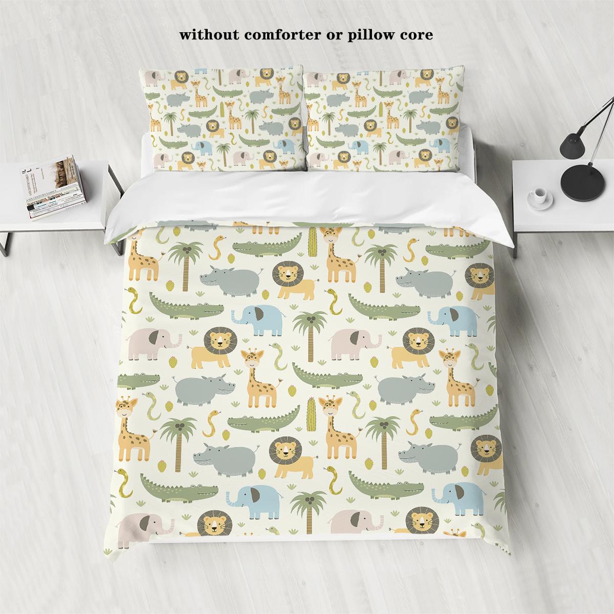 

Комплект из 3 предметов пододеяльника из пуха с принтом мультяшного динозавра и льва (1 пододеяльник+2 наволочки, без наполнителя) мягкий комплект постельного белья 135x200cm-EU-Single