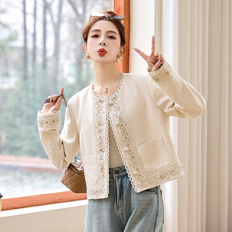 2025 Spring Women's Chinese Style Embroidered Beaded Jacket - Small, Loose, Slimming Fit