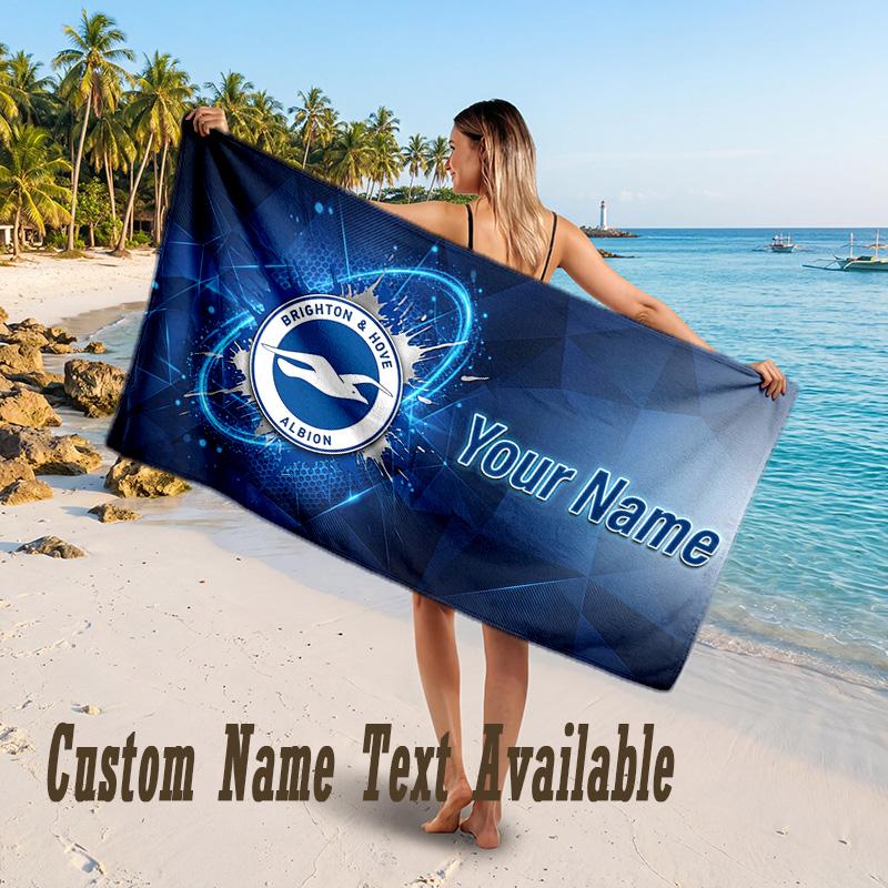 Brighton & Hove Albion Football Design Beach Towel Custom Text Large Towel for Beach Vacation