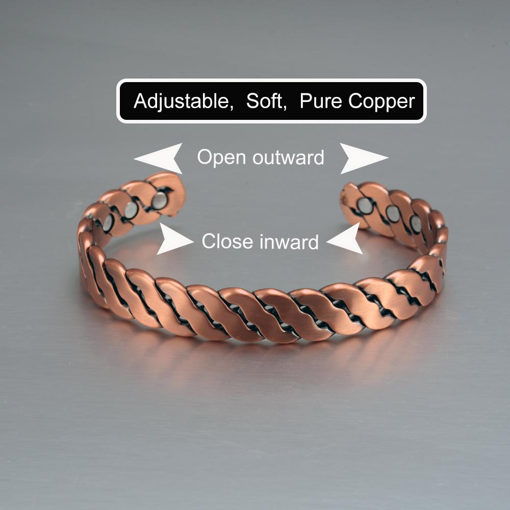 Vinterly Pure Copper Bracelets Twisted Handmade Braided 12mm Adjustable Bangles Health Energy High Magnet Jewelry Resizable Cuff