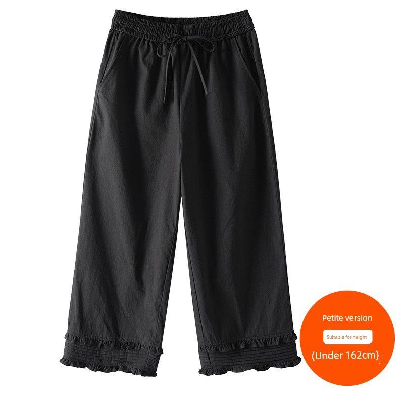 

Plus size women clothing [Sweet Lace Ruffle Pants] Three Pants Length Summer New High Waist Double Layer Straight Capri Wide Leg Pants The night sky is dark (162cm below) 7xl