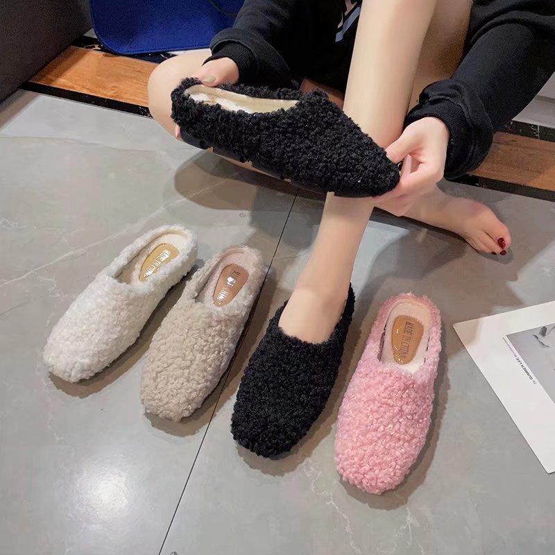 Módní luxusní mokasíny z jehněčí vlny pro ženy, kudrnaté ovčí kožešinové baleríny, dámské teplé plyšové mokasíny, zimní bavlněné boty pro ženy, chlupaté sněhule, pantofle