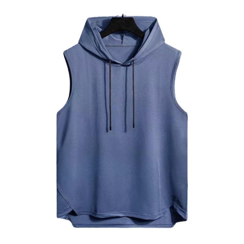 Felpa con Cappuccio Canottiera Monocolore Asciugatura Rapida Senza Maniche Coulisse Orlo Irregolare Casual Abbigliamento Palestra Maglietta