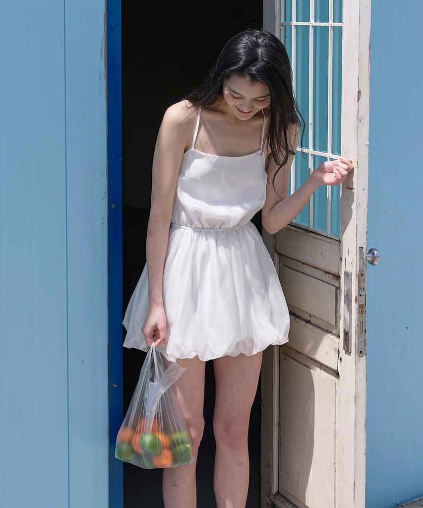 Michikoleondeonkosino Layered Balloon Mini Dress Ivory