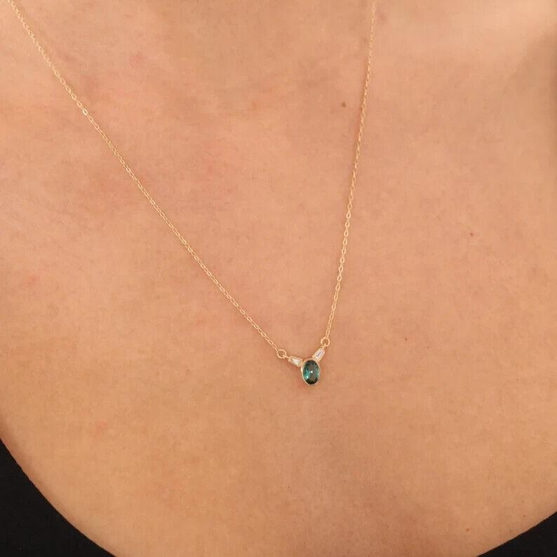 Emerald Pendant, Birthstone Necklace, Christmas Gift, 14k Gold Necklace For Women, Weeding Jewelry For Her