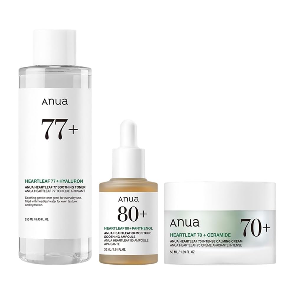 Anua Dokudami 77 Soothing Toner 250ml + 80 Moisture Ampoule 30ml + 70 Calming Cream 50ml Skin Care Set