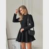 G2024 Fall/Winter Elegant Black Long Sleeve Round Neck Lace Dress