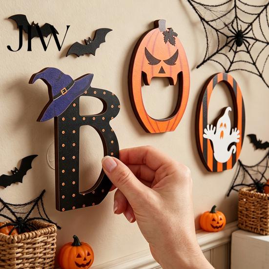 Halloween Tiered Tray Decor Wooden BOO Ornaments for Tabletop Decor, Boo Letter Wood Signs Creative Decorations Festive Holiday Home Party Solid