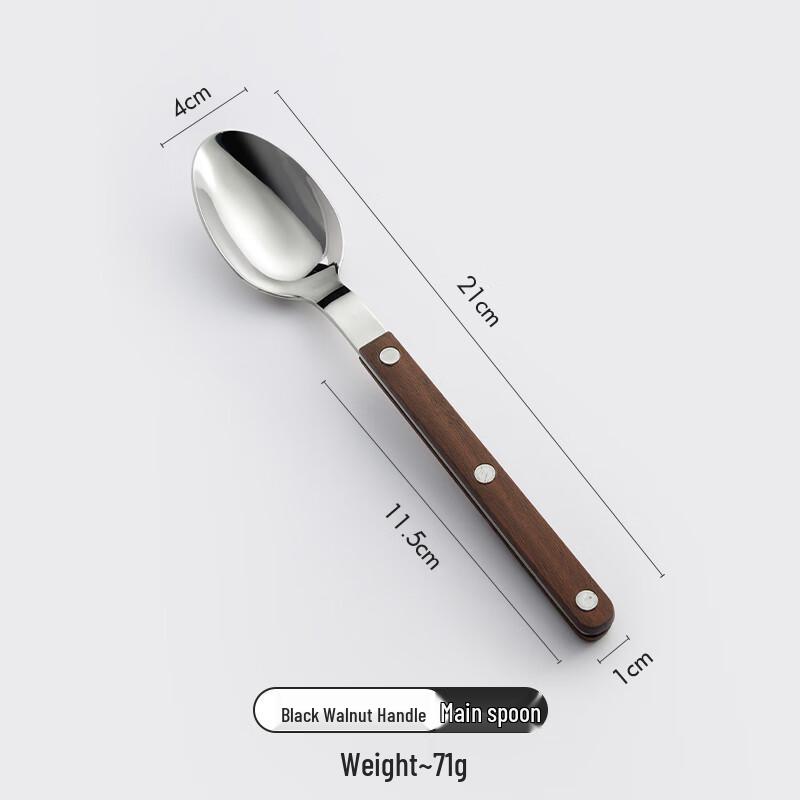 Vintage Stainless Steel Dinner Spoon with Black Walnut Handle