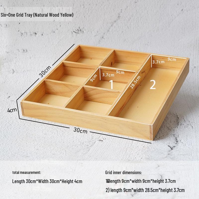 Retro Wooden Multi-Grid Desktop Storage Box and Display Tray