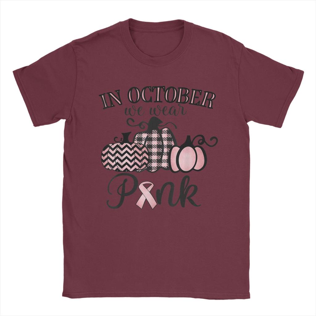 Men's In October We Wear Pink Thanksgiving Breast Cancer Awareness T Shirts Cotton Tees Summer Y2K Short Sleeve Large Size