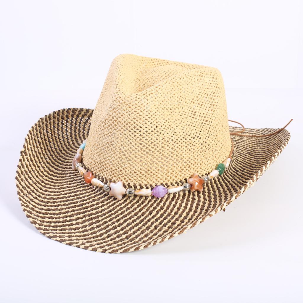 Popular Hollow Breathable Western Cowboy Straw Hat Men's and Women's Summer Sunshade Sunscreen Wide-brimmed Beach Hat