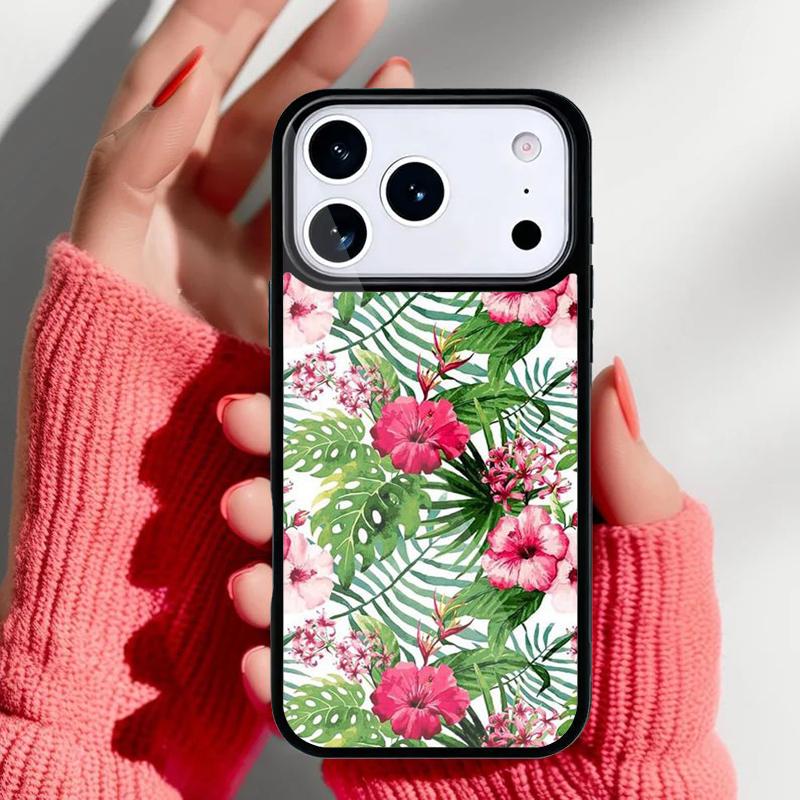 Hibiscus Flowers Floral Hybrid Phone Case for iPhone 17 16 15 14 13 Pro Max Back Cover for 12 11 Pro Coque