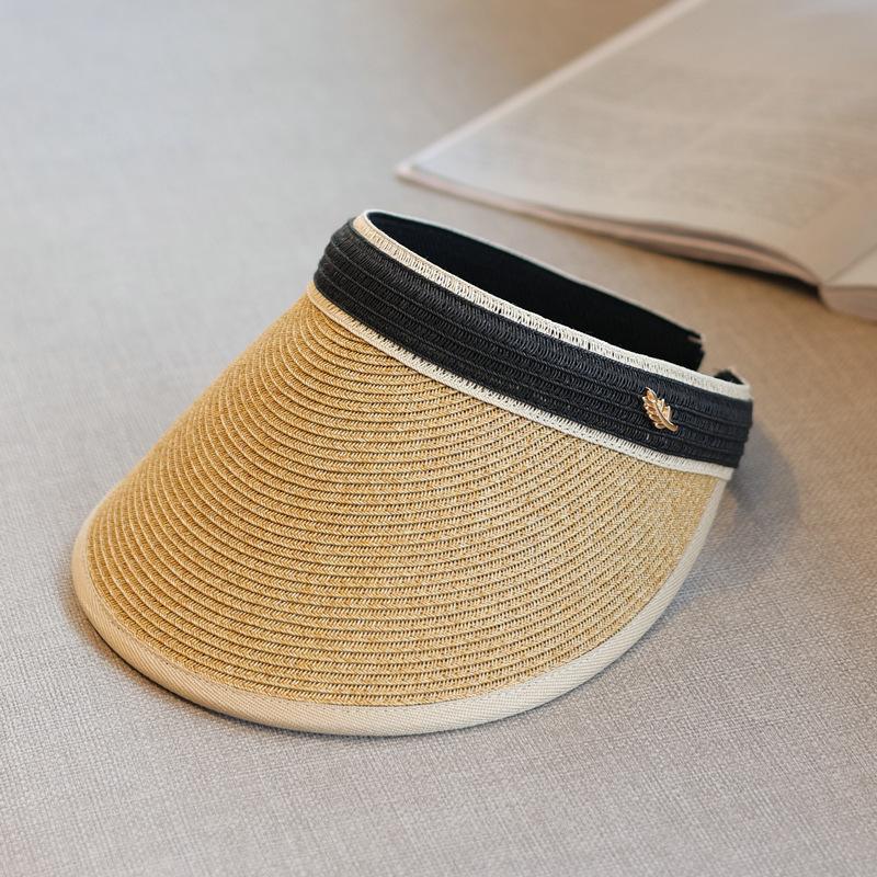 Contrast Color Webbing~ Small Standard Casual Fashion Straw Empty Top Hat Seaside Beach Sun Protection Cap Summer