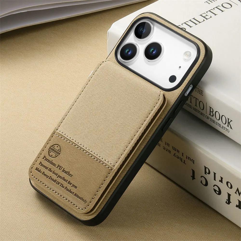 RFID Blocking Leather Card Back Phone Case for IPhone 17 Pro Max Cover Cases IPhone Air 17 16E 15 14 13 12 11 Protective Case