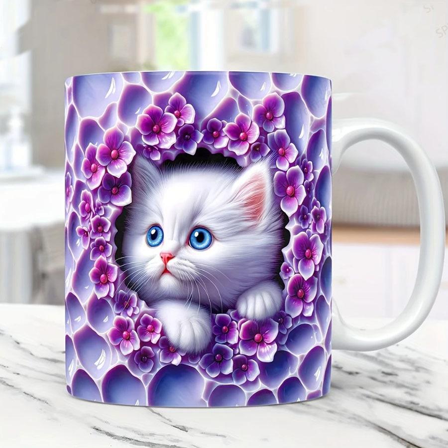 Charming Cat Pattern Ceramic Mug 301-400ml
