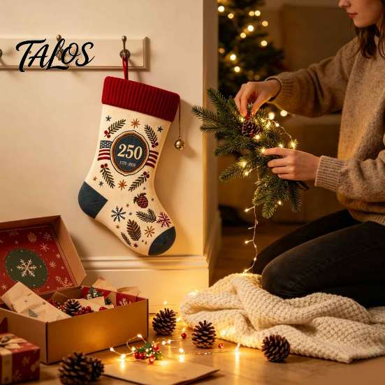 Soft Fabric Gift Bags for Candy USA 250th Anniversary 1776-2026 Embroidered Christmas Stocking, 18 Inch Large Sacks Neighbors Friends Patriotic