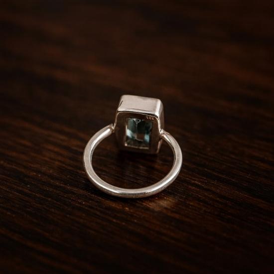 Åttkantig Blå Akvamarinring, 925 Sterling Solid Silver, Mars Födelsesten Smycken
