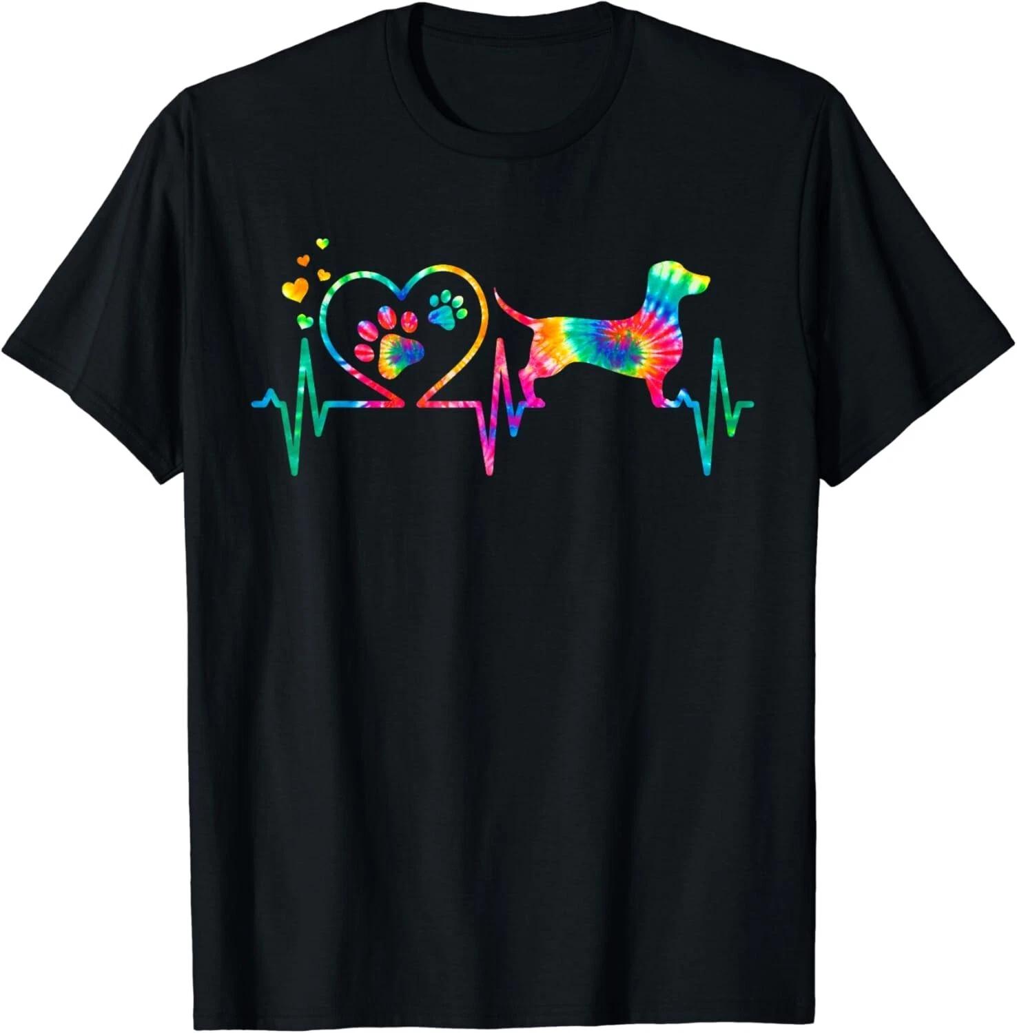 Dachshund Doxie Weenie Mom Dad Heartbeat Tie Dye Dog Gift Unisex T-Shirt XL