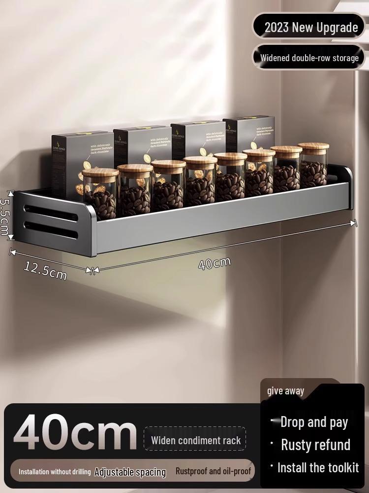 

Настінна кухонна полиця для спецій без свердління з багатофункціональними банками для приправ